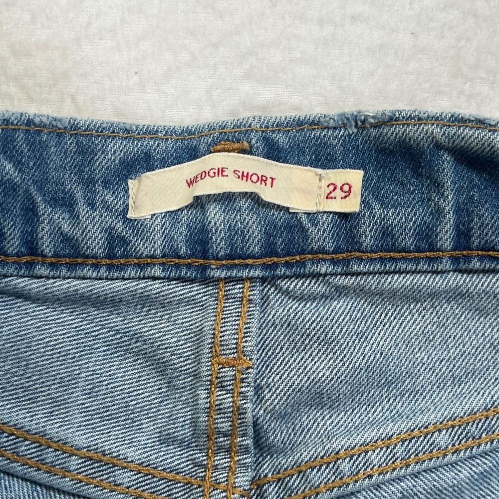 Levi's Wedgie Short Blue Distressed Raw Hem High Rise Button Fly Casual Boho 29 - Picture 3 of 10